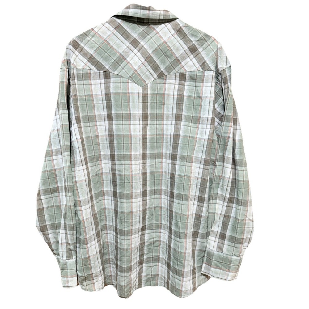 Wrangler Wrancher Pearl Snap Shirt Men's Size XXL Green/Tan Plaid Cotton Vintage - Picture 2 of 4